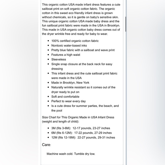 Sailboat Sleeveless Organic Cotton Dress 6M Made in Brooklyn USA - Picture 9 of 9